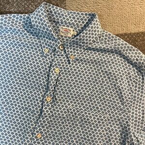 Faherty Brand Mens XL Blue White Indigo Scallop Print Short Sleeve Button Down
